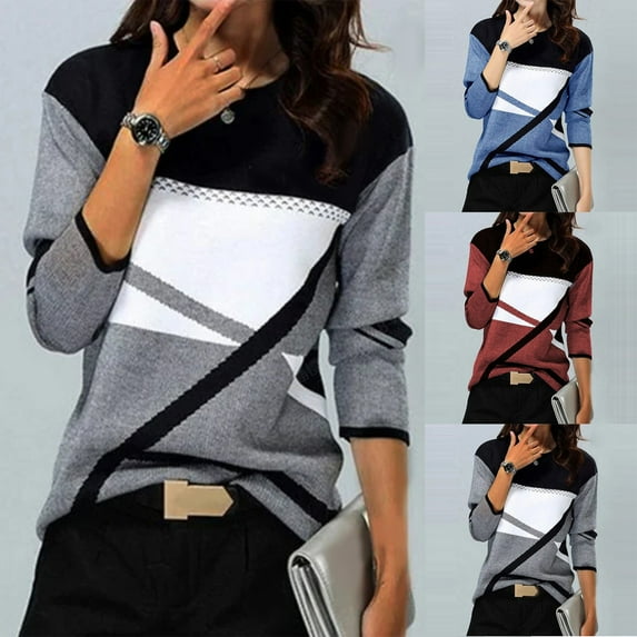 VerPetridure Women's Casual Long Sleeve Crewneck Sweatshirts Lightweight Pullover Sweatshirts Color Block Fall Sweatshirts for Women Relaxed Fit Pullover Tops Fall Casual Clothes