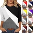 thumbnail image 1 of VerPetridure Women's Color Block Print 3/4 Sleeve T-Shirts Blouses Crewneck Slim Fit Cotton Tunic Tops Soft Breathable Comfy Tee Shirts, 1 of 5