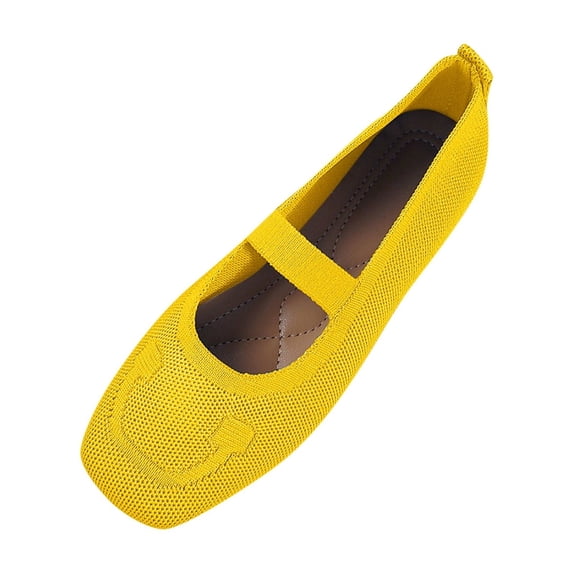 VerPetridure Women's Flats Shoes Square Toe Casual Ballet Flats Comfortable Knit Dress Shoes for Women Work Office Yellow 8