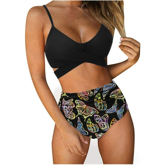 VerPetridure Women's Floral Print Bikini Set High Waisted Swimsuits Tummy Control Two Piece Bathing Suits for Women Summer Sexy Swimwear Beachwear