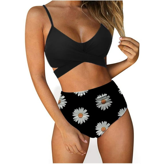 VerPetridure Women's Floral Print Bikini Set High Waisted Swimsuits Tummy Control Two Piece Bathing Suits for Women Summer Sexy Swimwear Beachwear