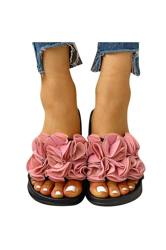 Women's Heeled Sandals Fashion Women Casual Big Flower Flat Sandals Shoes Flip Flop