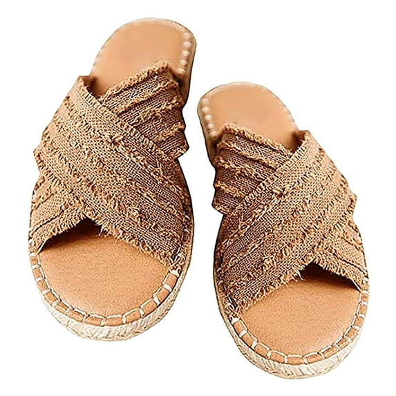 VerPetridure Women's Heeled Sandals Flat Slippers Women New Denim Plush Cross Sandals And Slippers