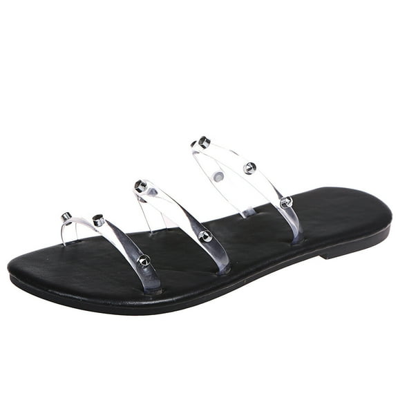 VerPetridure Women's Heeled Sandals Women's Fashion Metallic Decorated Candy Color Slippers With Flat Heels