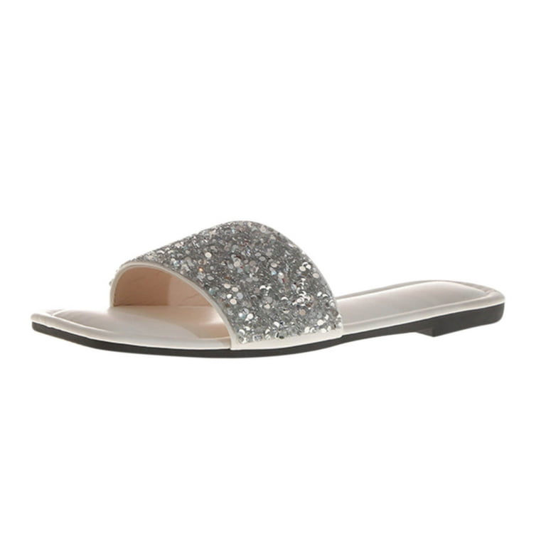 Silver Half Flat Sandals Women's Summer Mules Sandals Silver Half Flat Sandals Women's Summer Mules Sandals
