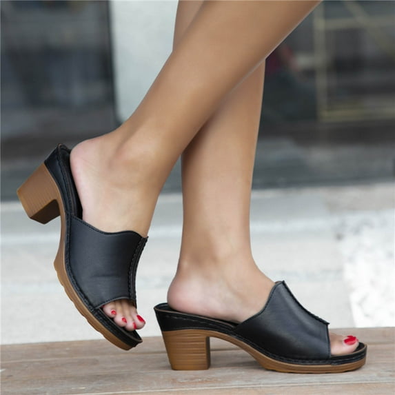 VerPetridure Women's High Heeled Slippers Summer Leisure Thick Large Size Comfortable Sandales