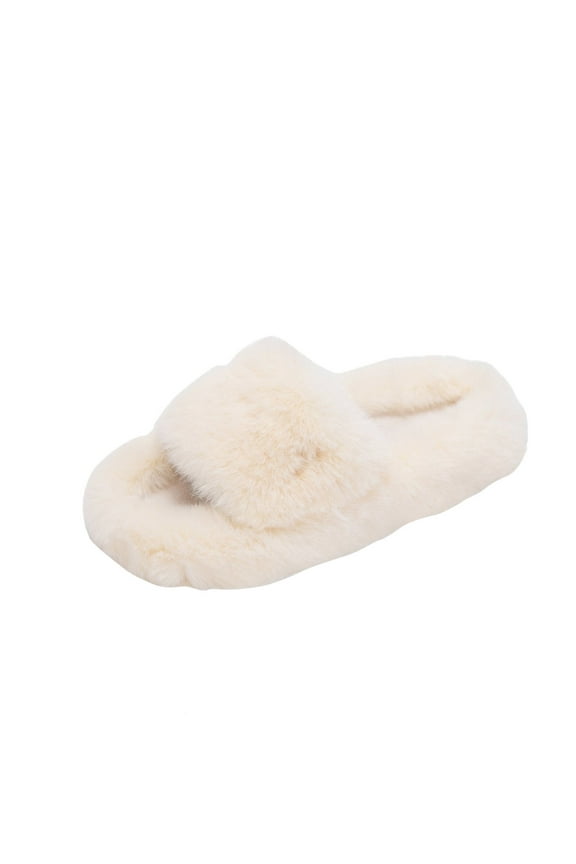 Women's House Slippers Open Toe Fuzzy Slippers Winter Female Ins Plus Velvet Lazy People Outside Wearing Slippers