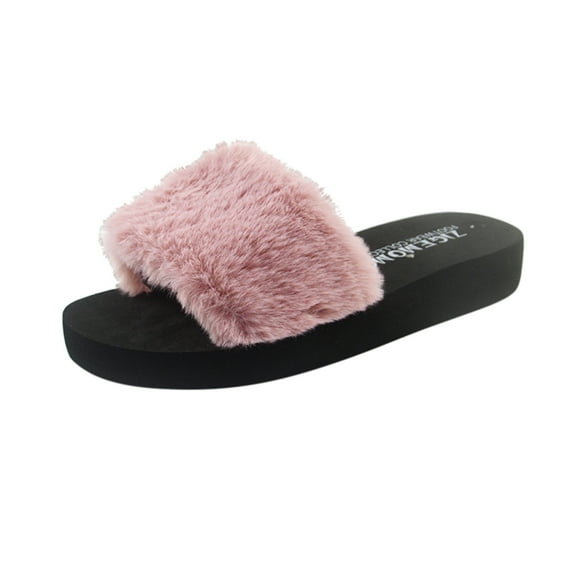 VerPetridure Women's House Slippers Open Toe Fuzzy Slippers Winter Leisure Plush Warm Non-slip Household Slippers Single Shoes
