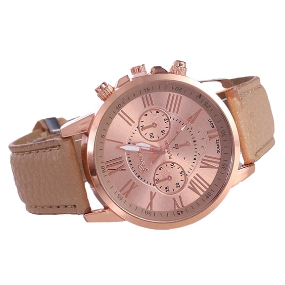 VerPetridure Women's Leather Strap Stainless Steel Quartz Watch Pointer Watch