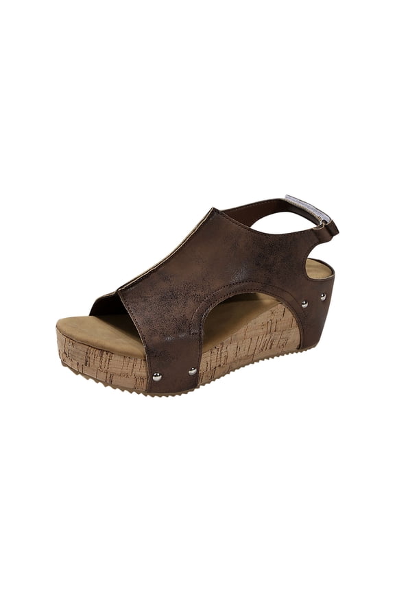 Women’s Lightweight Wedge Sandals, Comfortable Design, Easy On-and-Off Thick Bottom Wedge Sandals Coffee 9