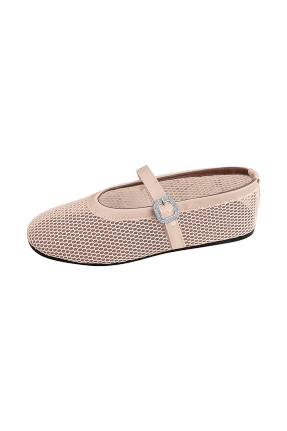 Women's Mesh Ballet Flats Buckle Strap Comfortable Ballerina Shoes Ladies Clear Fishnet Wide Width Flats for Women Slip-on Casual Dress Flats Fall Beige 6