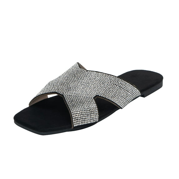 VerPetridure Women's Platform & Wedge Sandals Fashion Rhinestone Flat Women's Shoes Slotted Sandals Summer Casual Slippers