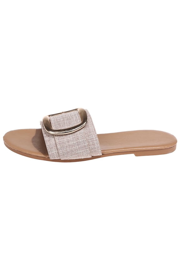 Women's Platform & Wedge Sandals Women's Fashion Leopard Print Flat Sandals And Slippers With Metal Buckle