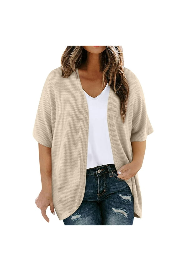 Women's Plus Size Lightweight Open Front Cardigan 3/4 Sleeve Cover Ups Shrugs Shawls and Wraps Kimono Jacket Coat