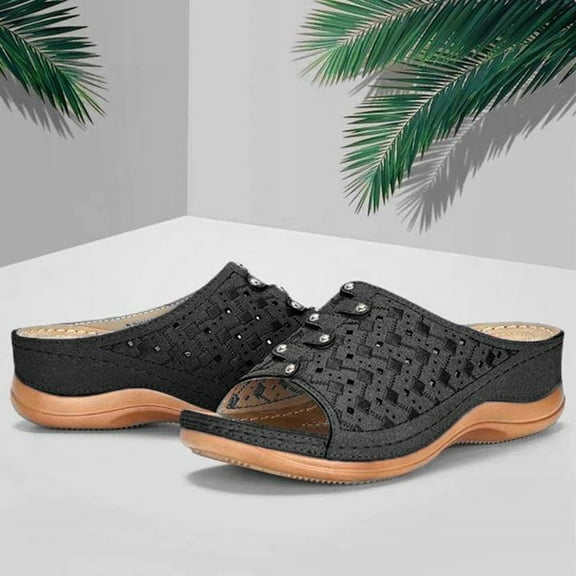 VerPetridure Women's Retro Sandals Light Breathable Hollow Open Toe Thick Bottom Casual Sandals Slippers