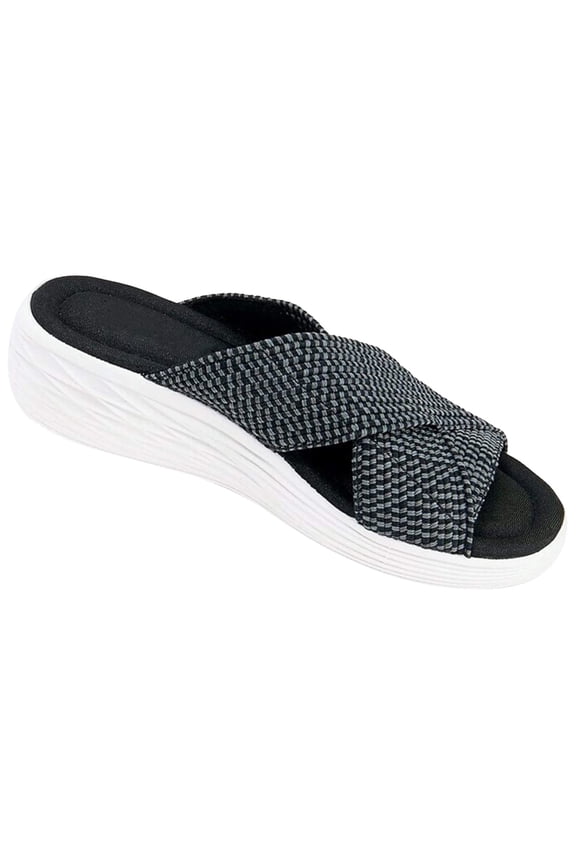 Women's Sandals Casual Summer Women Stretch Cross Slide Sandals Summer Beach Wedge Platform Slippers Shoes