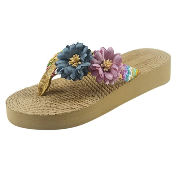 VerPetridure Women's Sandals Casual Summer Women Weave Beach Breathable Sandals Home Slipper Flowers Flip-Flops Flat Shoes