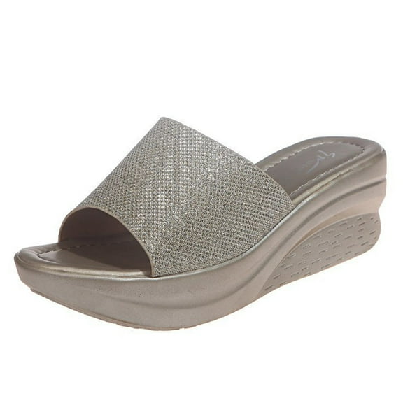 VerPetridure Women's Sandals Casual Summer Womens Ladies Fashion Round Toe Crystal Wedge Slip On Beach Slippers Shoes