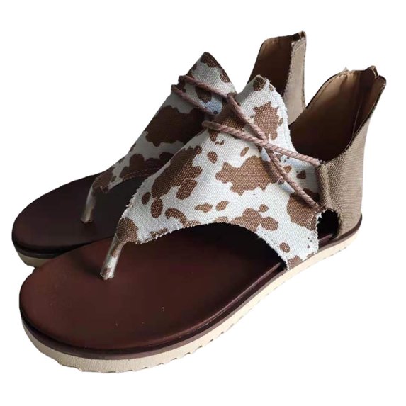 Clearance VerPetridure Women's Sandals Summer Casual Plus Size Printed Shoes Flat Flip Flops Back Zipper Sandals