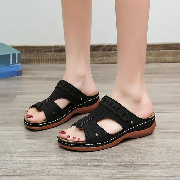 VerPetridure Women's Sandals Versatile Flat Slippers Non-slip Lightweight Super Comfort Wedge Heel Platform Slippers
