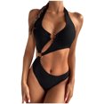 thumbnail image 1 of VerPetridure Women's Sexy O-Ring One Piece Swimsuit High Waisted V Neck Bathing Suit Solid Hollow Out Swimwear Women Summer Sexy Swim Suits Beach Outfit, 1 of 9