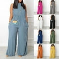 thumbnail image 1 of VerPetridure Women's Sleeveless Plus Size Turtleneck Jumpsuits for Women Summer Solid Casual Loose Rompers Wide Leg Long Pants with Pockets, 1 of 5