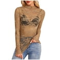 thumbnail image 1 of VerPetridure Women's Solid Color Lace Mesh Shirt Long Sleeve Round Neck Slim Fit Casual Blouses Tops, 1 of 7