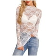 thumbnail image 1 of VerPetridure Women's Solid Color Lace Mesh Shirt Long Sleeve Round Neck Slim Fit Casual Blouses Tops, 1 of 8