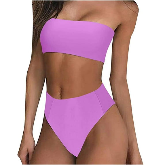 VerPetridure Women's Strapless Bandeau Bikini Set High Cut Swimsuits Solid Sexy Two Piece Bathing Suits for Women Summer Swimwear