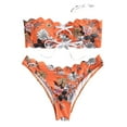thumbnail image 1 of VerPetridure Women's Strapless Bandeau Bikini Set Womens Floral Lace-up Scalloped Bandeau Bikini Set Push Up Swimwear Swimsuit, 1 of 7