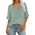 thumbnail image 1 of VerPetridure Women's V Neck T Shirts Casual Half Sleeve Tops Basic Summer Tees Dressy Casual Elbow Sleeve Blouse Trendy, 1 of 5