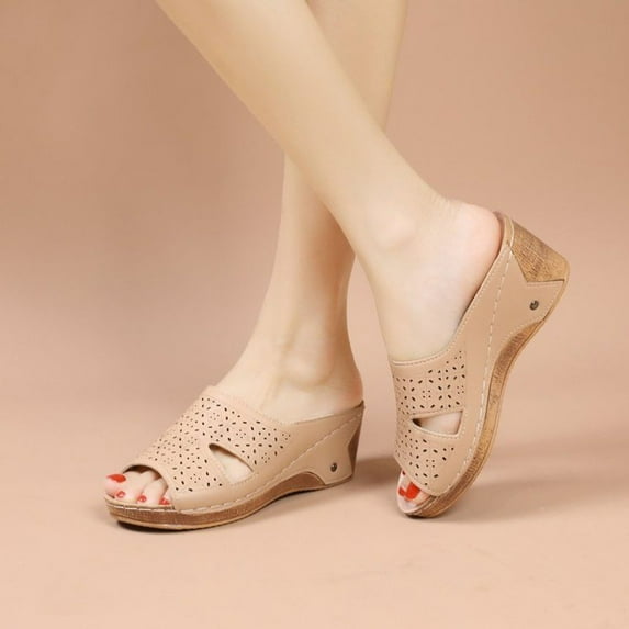 VerPetridure Women's Wedge Heel Slipper Summer Comfortable Vintage Casual Beach Open Toe Slip on Mules Wedge Sandals