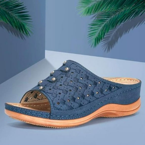 VerPetridure Women's Wedge Heel Slipper Summer Comfortable Vintage Casual Beach Open Toe Slip on Mules Wedge Sandals