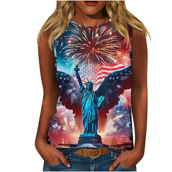 VerPetridure Womens American Flag Tank Tops Patriotic Shirts for Women 4th of July Tanks Top Loose Fit Summer Ring Tees Top