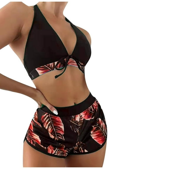 VerPetridure Womens Bikini Set Ladies Cross Sling High Waist Shorts Costume 3-piece Swimsuit Split