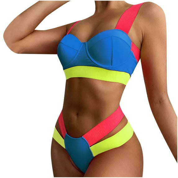 VerPetridure Womens Bikini Set Women's Bikini Patchwork Set Swimsuit Two Piece Filled Bra Swimwear Beachwear