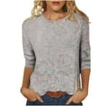 thumbnail image 1 of VerPetridure Womens Casual 3/4 Sleeve T-Shirts Round Neck Cute Print Tops Trendy Loose Fit Three Quarter Length Blouses, 1 of 5