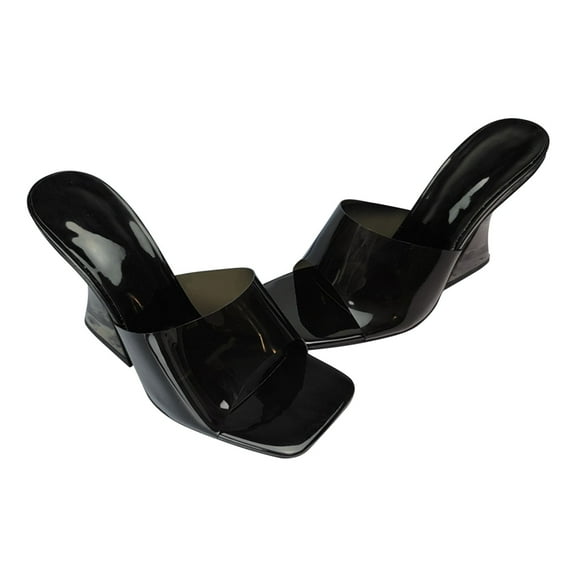 VerPetridure Womens Clear Heels Sandals Transparent Peep Toe Mules Backless Stiletto High Heels Slip on Heeled Slipper Dress Shoes