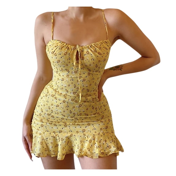 VerPetridure Womens Dresses for 2023 Wedding Guest Women's Floral Spaghetti Strap Mini Dress Summer Casual Dress