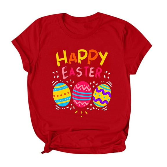 VerPetridure Womens Easter Casual T-Shirts Short Sleeve Shirts Bunny Graphic Tee Tops Classic-Fit Womens Happy Easter Print Short Sleeve Tops Blouse T-Shirt