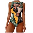 thumbnail image 1 of VerPetridure Womens One Piece Swimsuits Women Graffiti Abstract Floral Print Wide Straps High Neck Backless Swimwear One Piece, 1 of 7