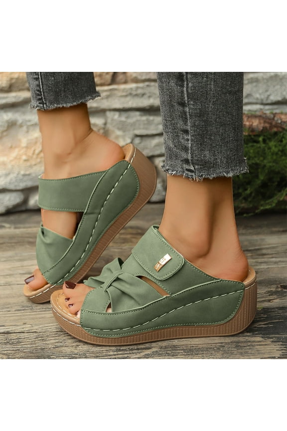 Womens Platform Chunky Heels Sandals Open Toe Ankle Strap Summer Dress Beach Shoes, Army Green Size 5.5