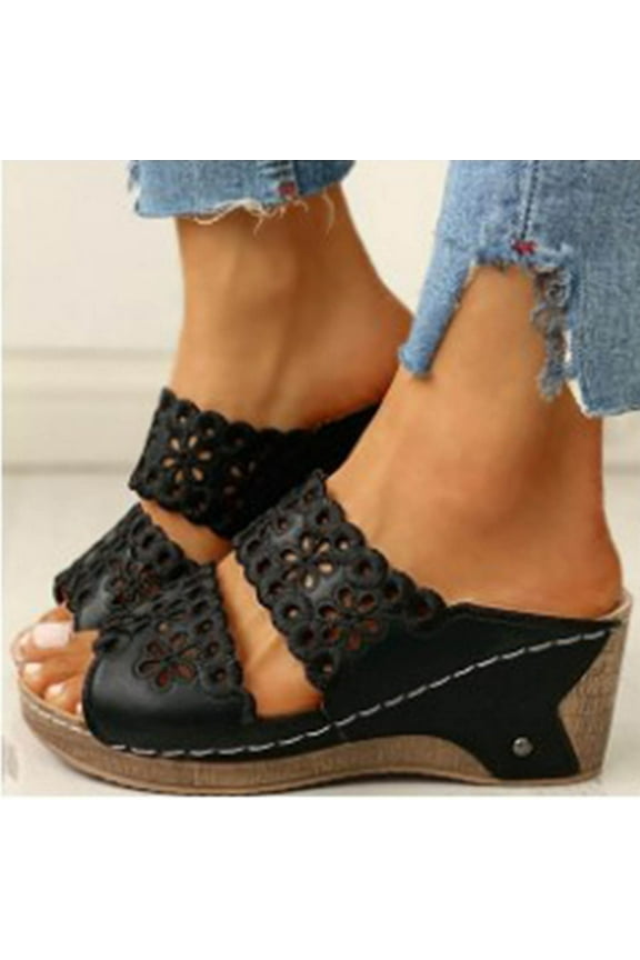 Womens Platform Wedge Sandals Espadrilles Hollow Roman Open Toe Slip On Summer Mule High Heels