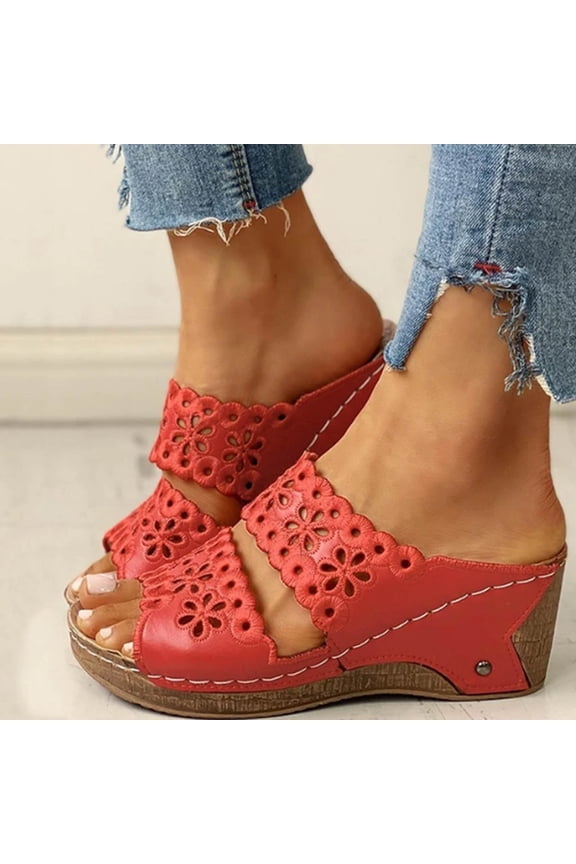 Womens Platform Wedge Sandals Espadrilles Hollow Roman Open Toe Slip On Summer Mule High Heels