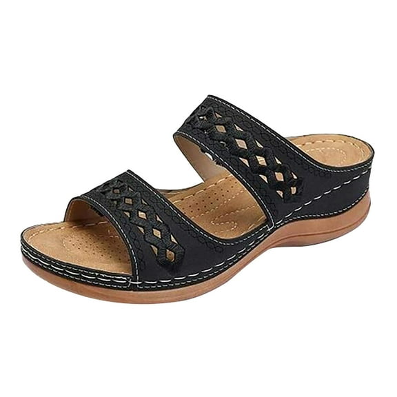 VerPetridure Womens Sandals Casual Summer Lightweight Soft Sole Large Size Retro Slope Heel Comfortable Women's Slippers