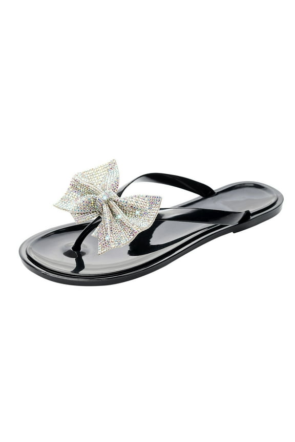 Womens Sandals Casual Summer Summer New Flip Bowknot Flash Diamond Sandals And Slippers Women's Slippers