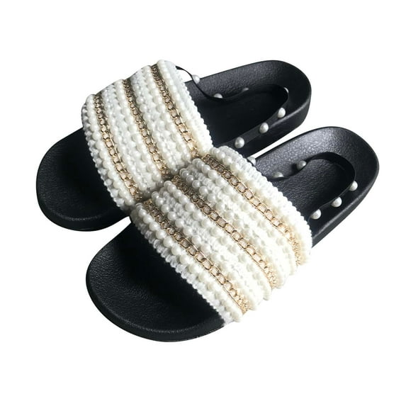 VerPetridure Womens Sandals Casual Summer Women's Summer Fashion Pearl Slipper Casual Flat Shoes With Faceted Slippers