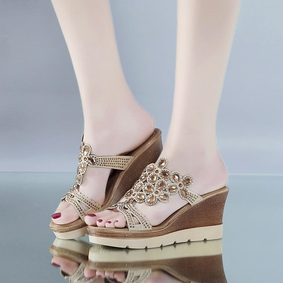 VerPetridure Womens Sandals Summer Crystal Wedges Thick Peep Toe Sandals Slippers Shoes