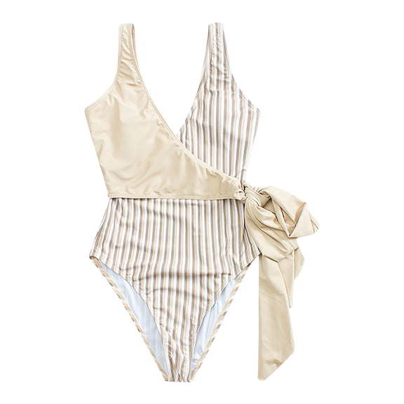 VerPetridure Womens Swimwear One Piece Swimsuits Women's One Piece Floral Stripes Stitching Back Cross-Tie One Piece Beach Swimsuit