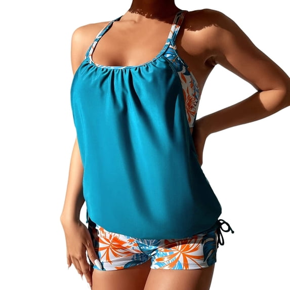 VerPetridure Womens Tankini Swimsuits Two Piece Bathing Suits for Women Tummy Control Floral Print Modest Swimwear with Boyshorts